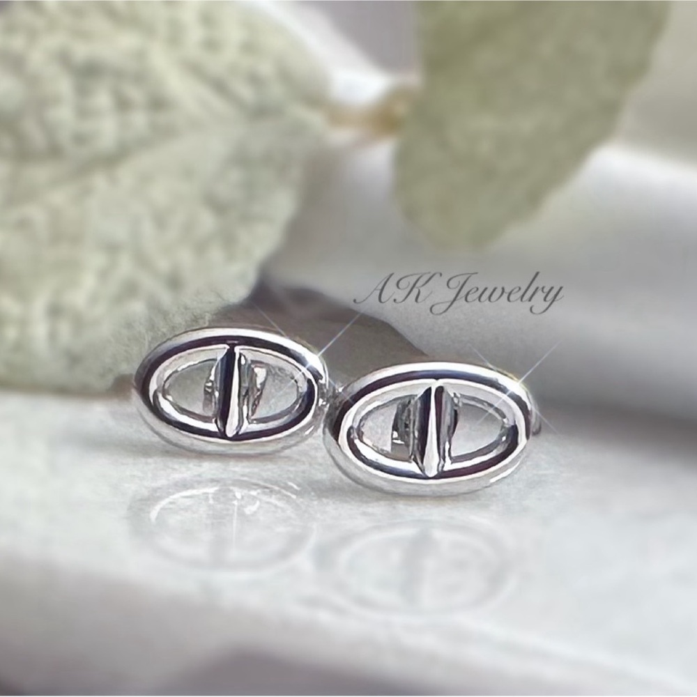 💎LUXURY EARRINGS SILVER Oval One Link Elegant Brilliance with Class